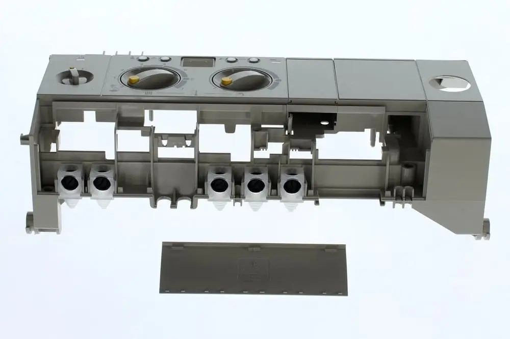 Gehäuse eines Bosch-Produkts, teilweise montiert, mit Steuerknöpfen und transparenten Elementen. Das innere Design zeigt Platz für verschiedene Komponenten.